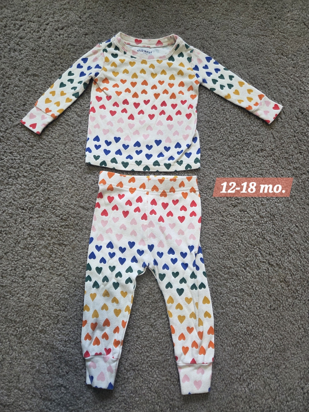 Old Navy White Rainbow Heart Pajama Set - Multicolor Hearts